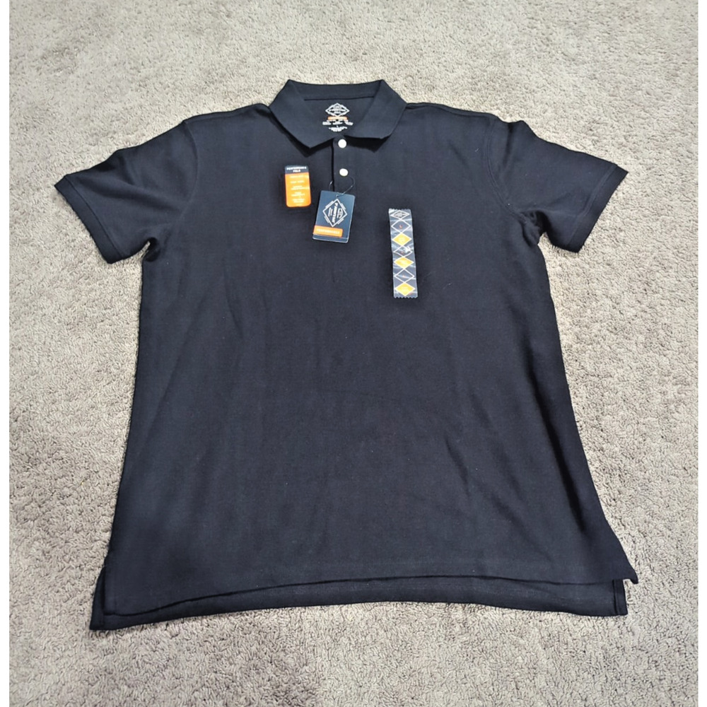 NEW St Johns Bay Mens Polo Shirt L Black Performance Quick-Dri Easy Care NWT
